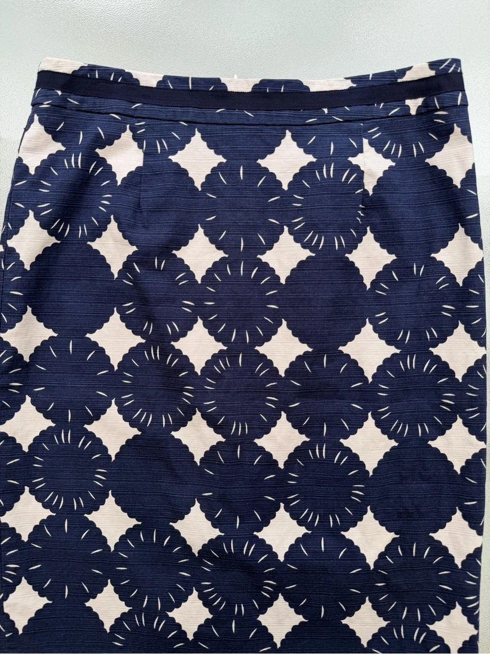 Boden Navy and White Floral Geometric Pencil Skirt